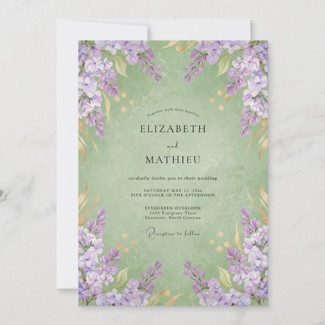 Invitation Mariage Améthyste Menthe Wisteria (Devant)