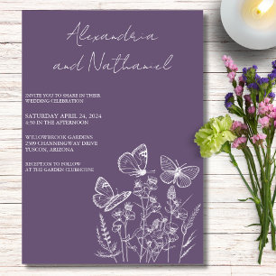 Invitation Mariage Améthyste moderne violet et blanc papillon