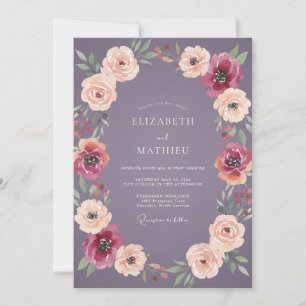 Invitation Mariage Améthyste Pêche Ranunculus Eucalyptus