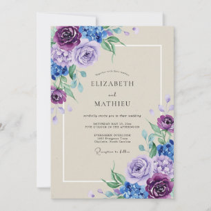 Invitation Mariage Améthyste Pérywinkle Hydrangea Eucalyptus