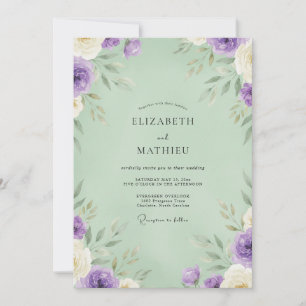 Invitation Mariage Améthyste Pistache Feuillage Eucalyptus
