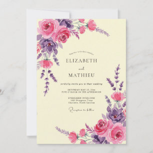 Invitation Mariage Améthyste Rose Pivoine