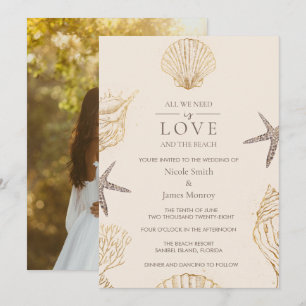 Invitation Mariage Amour et Plage Coquillage Style Côte