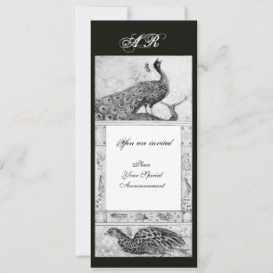 Invitation MARIAGE AMOUR PAONS INITIALES noir blanc