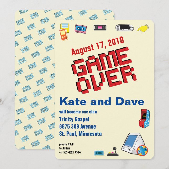 Invitation Mariage Amusant Rétro Joueur de jeux vidéo (Devant / Derrière)