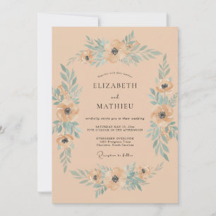 Invitation Mariage Anémone Abricot Aqua