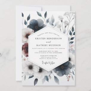 Invitation Mariage Anémone Bleu Ardoise Maussade