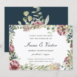 Invitation Mariage Anemone Blush Bleu Nuit Enregistrez la da
