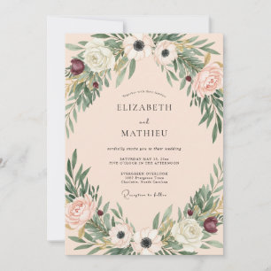 Invitation Mariage Anémone Crème Bourgogne