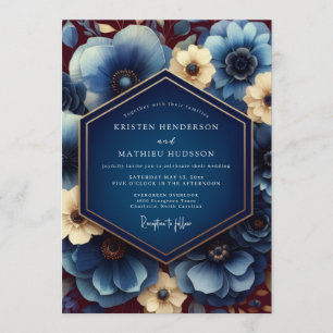 Invitation Mariage Anémone dorée Navy