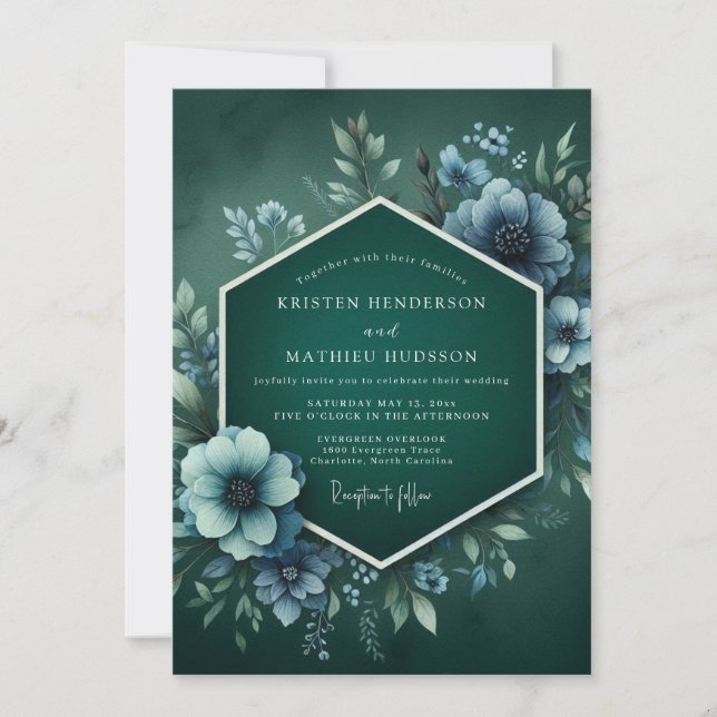 Invitation Mariage Anémone Hazy Viridian (Devant)