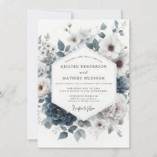 Invitation Mariage Anémone Hivernal Bleu Ardoise