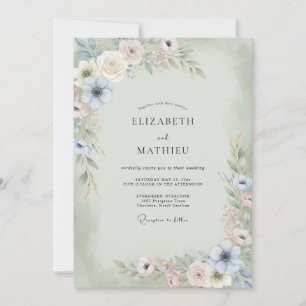 Invitation Mariage Anémone Menthe Champagne