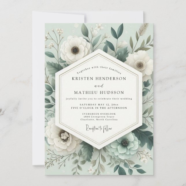 Invitation Mariage Anémone Poétique Sauge (Devant)