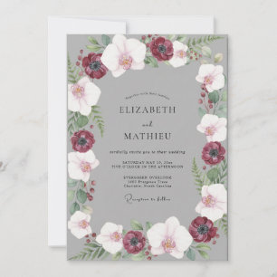 Invitation Mariage Anémone Rouge Profond Gris