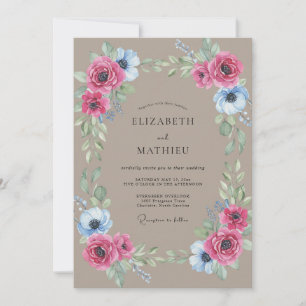 Invitation Mariage Anémone Taupe Magenta