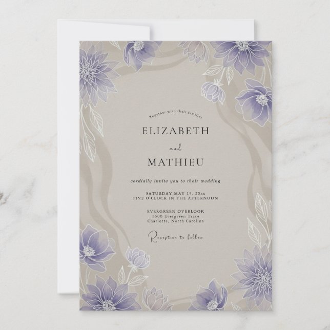 Invitation Mariage Anémone Taupe Pervenche (Devant)