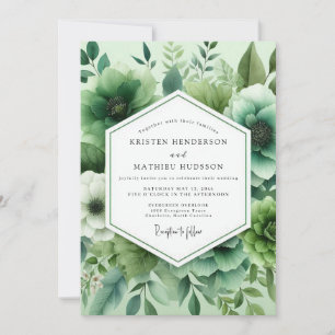 Invitation Mariage Anémone Vert Sauge de Style Pictural