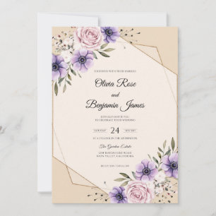 Invitation Mariage Anémone Violet Champagne