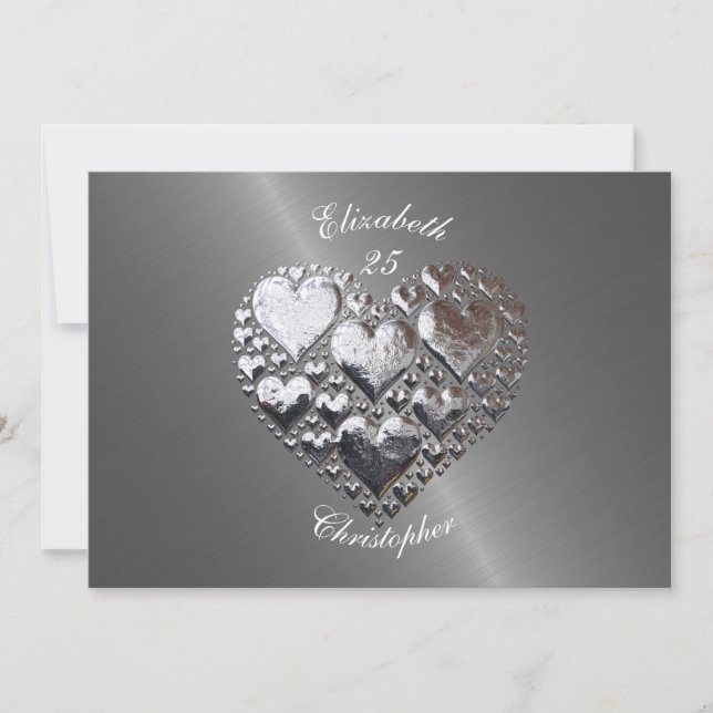 Invitation Mariage Anniversaire Anniversaire Cœurs Argent Aci (Devant)