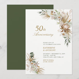 Invitation Mariage Anniversaire Bohème Botanique Vert & Or