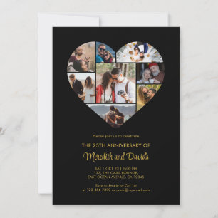 Invitation Mariage Anniversaire Coeur photo Collage noir