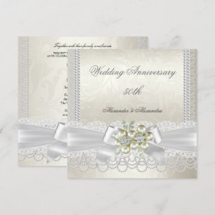 Invitation Mariage Anniversaire Crème Blanc Pearl Lace Diamon