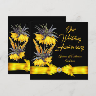 Invitation Mariage Anniversaire Exotique Jaune Floral Arc Noi