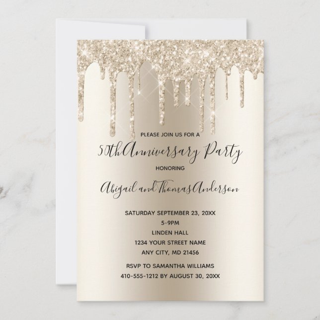 Invitation Mariage Anniversaire Formel Paillettes Champagne (Devant)