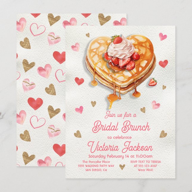 Invitation Mariage Anniversaire Pancake Heart Brunch (Devant / Derrière)