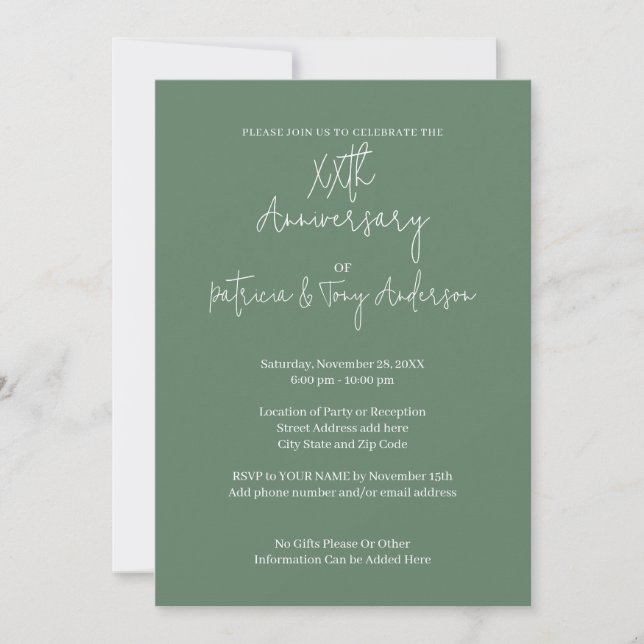 Invitation Mariage Anniversaire & Photo - Sage Green Modern (Devant)