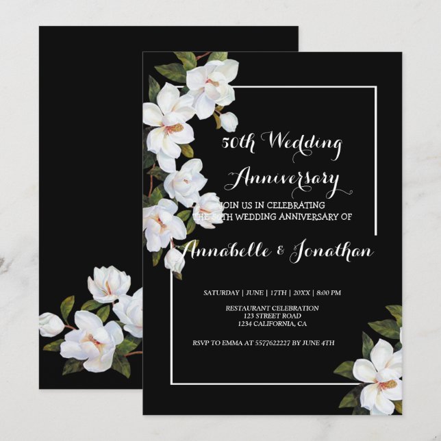 Invitation Mariage Anniversaire Rose Blanche Vintage (Devant / Derrière)
