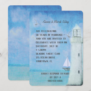 Invitation mariage anniversaire voilier et phare océanique