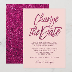 Invitation Mariage Annulé Reporté Rose Violet Paillettes