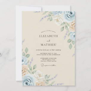 Invitation Mariage Antique Champagne Ardoise Pétales