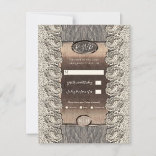 Invitation Mariage antique crème dentelle gris bois et cuivre