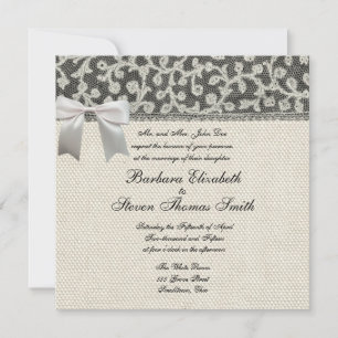 Invitation Mariage Antique Dentelle Lin Blanc Classique Joli