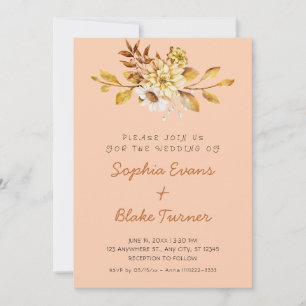 Invitation Mariage Antique Rustique Douce Fleurie Orange Clai