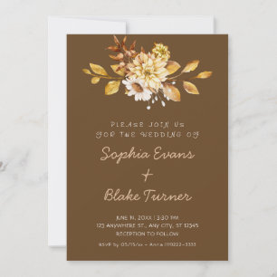 Invitation Mariage Antique Rustique Fleurs Douces Brun Foncé