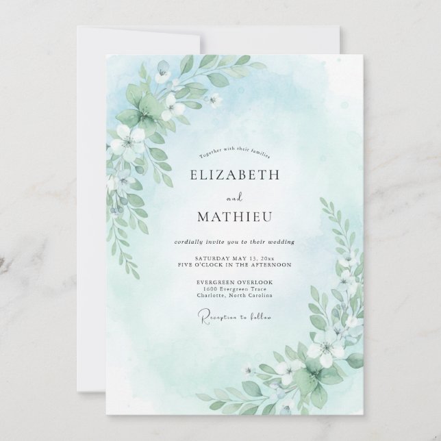 Invitation Mariage Aqua Gentle Bloom (Devant)