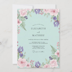 Invitation Mariage Aqua Iris Pourpre Eucalyptus