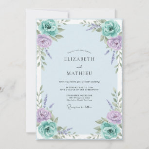 Invitation Mariage Aqua Lilas Ranunculus Eucalyptus Doux