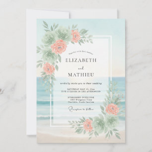 Invitation Mariage Aqua Pivoine Pêche
