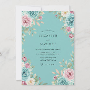 Invitation Mariage Aqua Rose Pivoine