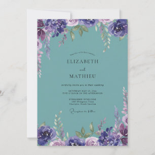 Invitation Mariage Aqua Violet Pivoine