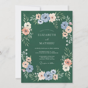 Invitation Mariage aquarelle à l'abricot et au vert persistan