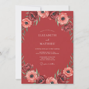 Invitation Mariage aquarelle à l'anémone cramoisie