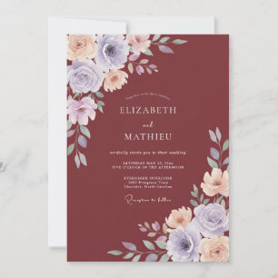 Invitation Mariage aquarelle à l'encre violette rouille