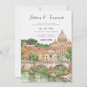 Invitation Mariage aquarelle à Rome Italie