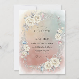 Invitation Mariage aquarelle abricot champagne